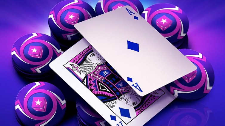 purple poker cards and chips